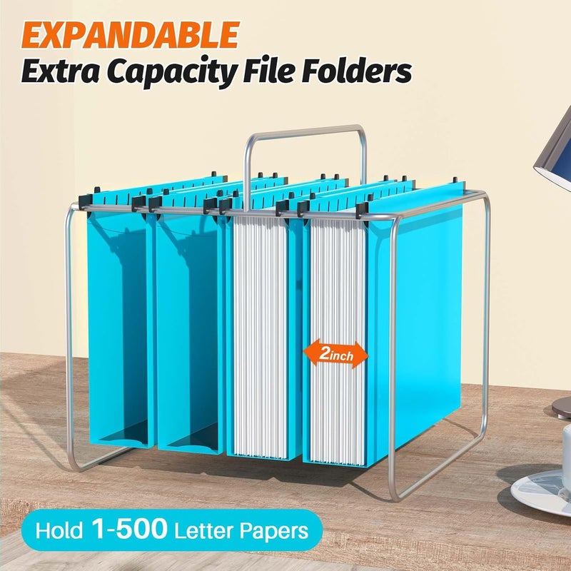 SHUTEX Extra Capacity Plastic Hanging File Folders,12 Pack Reinforced Hang Folders,Heavy Duty 2 Inch Expansion,Plastic Filing Cabinet Folders,Letter Size,Designed for Bulk Files, Medical Charts,Blue - Image 4